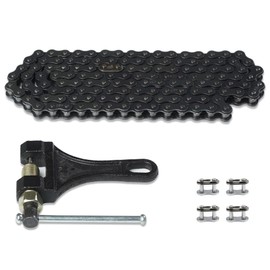 necaces 420 Motorcycle Chain+ Chain Breaker，420 Standard Roller Chain 132 Link with Free Chain Breaker 4 Connecting Master Link for 110cc 125cc Dirt Pit Bike ATV Quad Go Kart Scooter Mini Bike