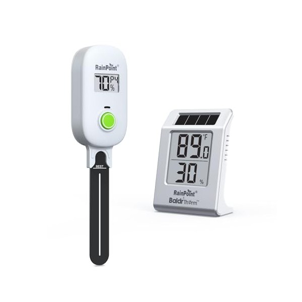RAINPOINT Light-Driven Thermo-Hygrometer & Smart Digital Wireless Soil Moisture Meter