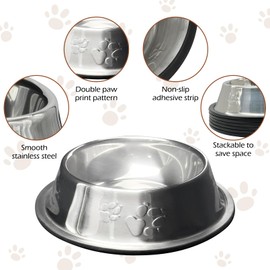 Fhiny 8Pcs Stainless Steel Dog Cat Bowl with Rubber Base Pet Food and Water Feeder Bowls Stackable Non-Slip Dish Plate for Small Medium Animals Puppy Kitten Rabbit-Two Paw Patterns