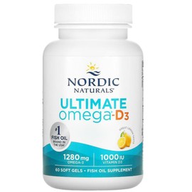 Nordic Naturals, Ultimate Omega-D3, 1280mg Omega-3, with EPA, DHA and Vitamin D3, High Dose, Lemon Flavour, 60 Softgels, Lab-Tested, Soy Free, Gluten Free, Non GMO