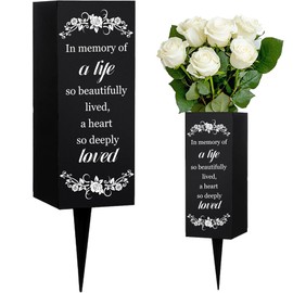 WEBEEDY Cemetery Vases Metal Cemetery Vases for Graves with Spikes Flowers Branch Pattern Black Cemetery Memory Vases Grave Decorations for Cemetery Lovers 8 x 20 cm