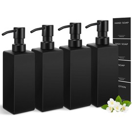 GMISUN Black Soap Dispenser, Hand Soap Dispenser Bathroom, 12 fl oz/350ml Glass Soap Dispensers with Stainless Steel Pump, Refillable Liquid Dish Dispensers for Kitchen, Modern Soap and Lotion Bottle