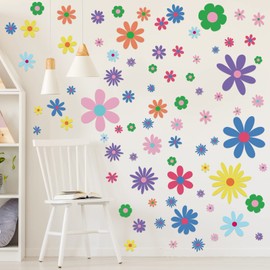 Kisston 90 Pcs Daisy Wall Decal Alphabet Vinyl Wall Decals Boho Wall Decal Daisy Stickers Boho Girls Groovy Floral Stickers for Kids Nursery Wall Art Bedroom Classroom (Bright,Daisy)