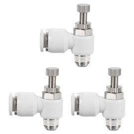 sourcing map 3pcs SL8-NPT1/8 Air Flow Control Valve Push to Connect Fitting 1/4 Inch OD 1/8 Inch NPT 90 Degree Elbow Air Hose Control Valve Fitting Push Lock, White