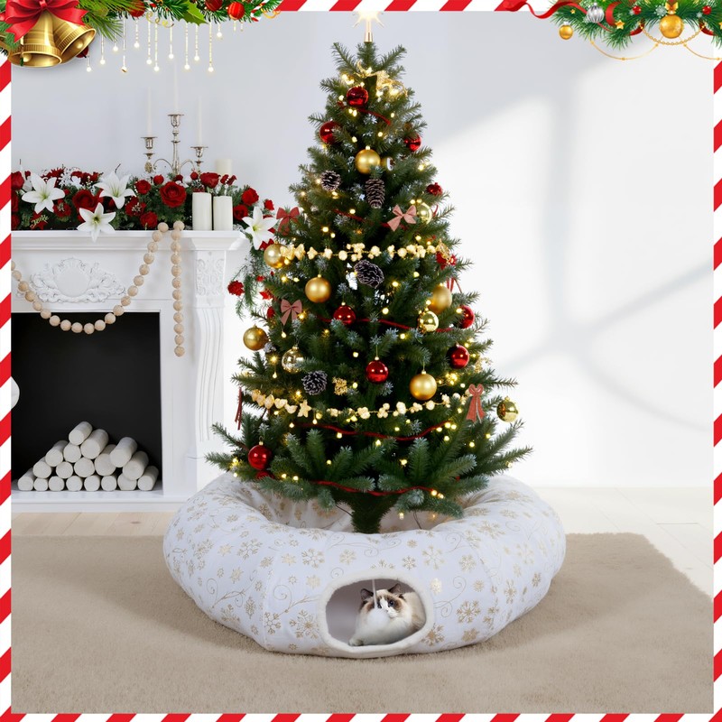 Seeloowy Christmas Tree Cat Tunnel Bed Cat Donut Tunnel Toy