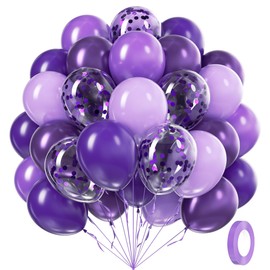 60pcs Purple Balloons 12inch with Metallic Pastel Dark Purple Confetti Balloons for Purple Birthday Wedding Baby Shower Party Decorations