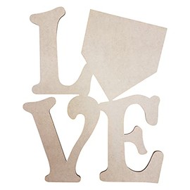 Unfinished Wooden Word, Love Home Plate Connected, Unfinished Baseball Decor, Baseball Home Plate Wall Decor, Wooden Baseball Home Plate Word (10" x 8.2 x 1/4")