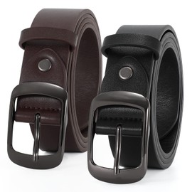 VONMELLI 2 Packs Women Leather Belts for Jeans Fashion Leather Ladies Waist Belt Black Coffee Large