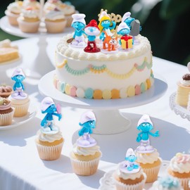 Set di 12 statuette decorative per torte, puffi, decorazioni per torte, set di decorazioni per torte, giocattoli per compleanno, decorazione per ragazze e ragazzi