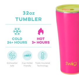 Swig Life XL 32oz Tumbler, Insulated Coffee Tumbler with Lid, Cup Holder Friendly, Dishwasher Safe, Stainless Steel, Extra Large Travel Mugs Insulated for Hot and Cold Drinks (Tutti Frutti)