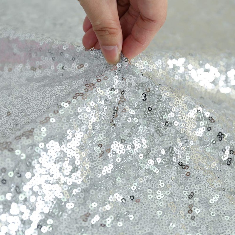 YZEO Silver Round Sequin Tablecloth - 50inch Sequin Table Linen