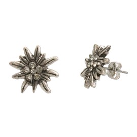 Alpenflüstern DOR033 Costume Stud Earrings Rhinestone Edelweiss Mini – Costume Jewellery Antique Silver with Rhinestones in Traditional Colours, Zinc
