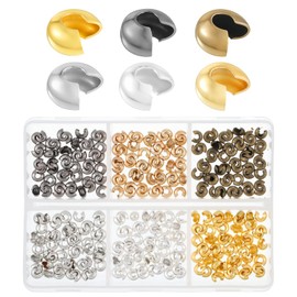 300 PCS Metal Crimp Covers, 3mm Jewelry Crimp Beads Half Round Open, Crimps Covers for Jewelry Making, DIY Craft Supplies, 6 Colors