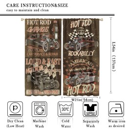 XBDDZSW Retro Man Curtains Retro Hot Rod Metal Logo Racing Pattern Printed Curtains Bedroom Living Room Decoration Curtains W42 * L54 Inch
