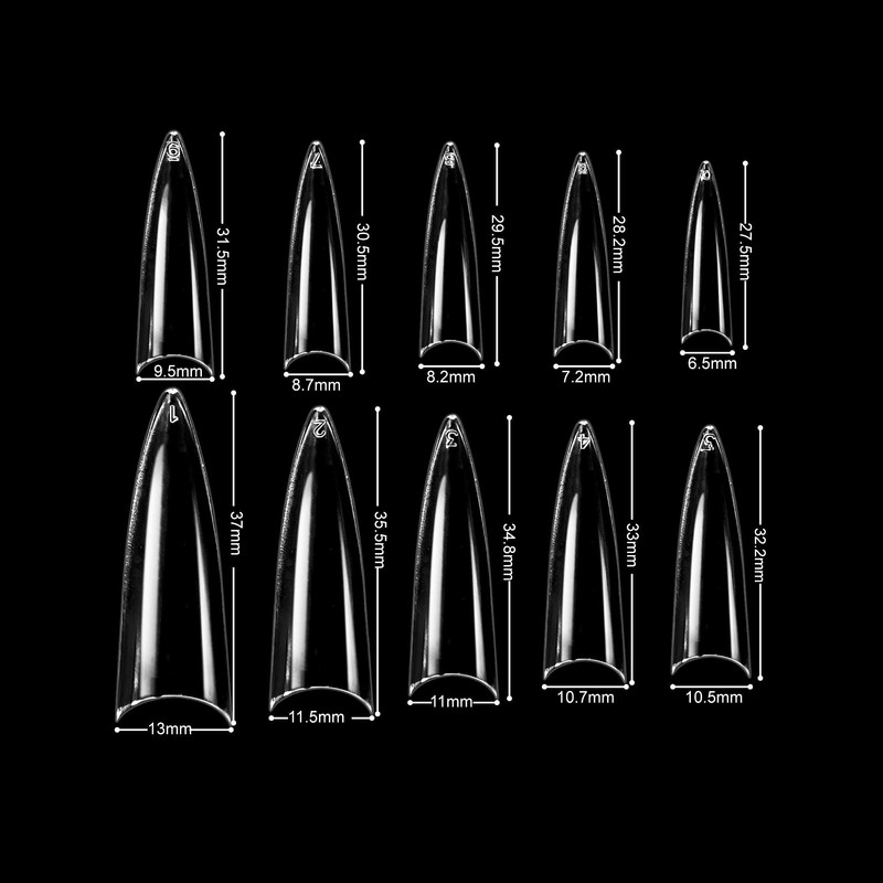 BeYou Clear Long Stiletto 500pcs False Fake Gel Nail Tips,10