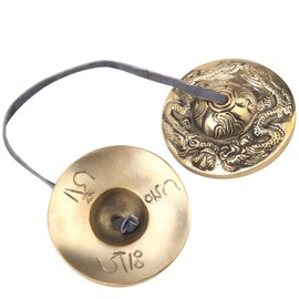 Tibetan Tingsha Cymbals, Handcrafted Brass Tibetan Meditation Bell Buddhist Percussion Instrument, Embossed Tibetan Yoga Meditation Cymbals Bell Chime Relaxation Musical Instrument (double dragon pattern)