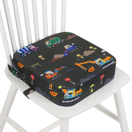 wooshwa Toddler Booster Seat for Dining Table, Kids Booster Seat for Kitchen Chair with Non-Slip Bottom, Portable Detachable Washable Increasing Cushion with 2 Adjustable Straps (Excavator)