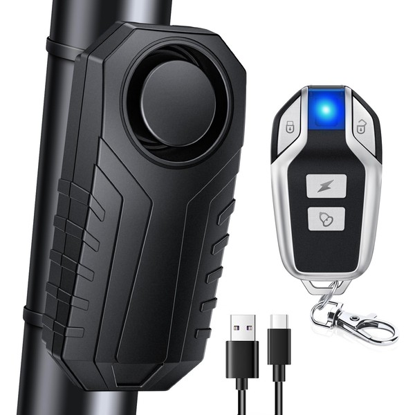 Onvian Upgraded Rechargeable Bike Alarm, Wireless Vibration Motion Sensor Antitheft