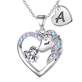 IEFIRCH Gifts for Girls - Initial A Heart Unicorn Necklace for Girls Kids Jewelry Unicorn Gift Initial Necklace 4 5 6 7 8 9 10 11 12 13 Year Old Girl Birthday Gifts