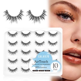 CALAILIS Artificial Eyelashes, Natural Look, Ultralight and Soft False Eyelashes, Clear Band, 10 Pairs Lashes, Cat Eye, Fake Eyelashes, Comfortable and Load Free to Wear All Day (C02)