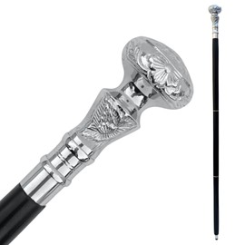 Nodyes Vintage Antique Walking Cane Wooden Walking Stick Silver Brass Handle Knob Gift Dark Shadow Cane