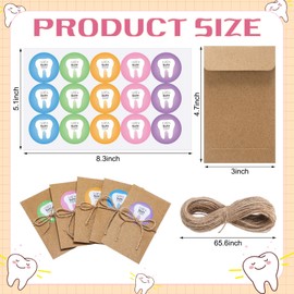 Motiskyy 50 Pcs Lost Tooth Receipt Envelopes Tooth Fairy Envelopes with 50 Pcs Stickers and a Rope for Children Milk Teeth Storage Fairy Bag Classroom Party Supply (Stylish Color)