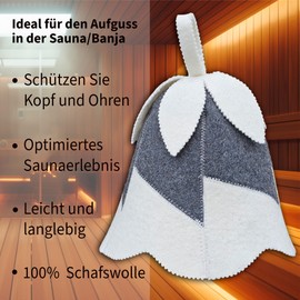 PRINZEPS Sauna Hat Women's Perfect Sauna Hat Made of 100% Wool Felt - Felt Hat Women's White Grey with Flower Embroidery - Ideal Sauna Headwear Sauna Hat - Gifts for Sauna Goers