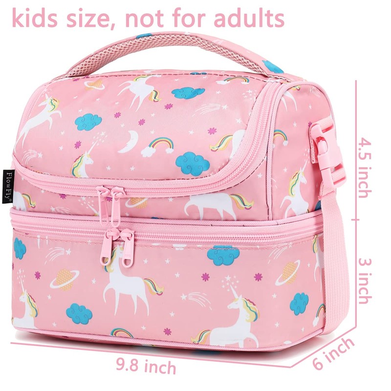 FlowFly Kids Double Decker Cooler Insulated Lunch Bag Large Tote