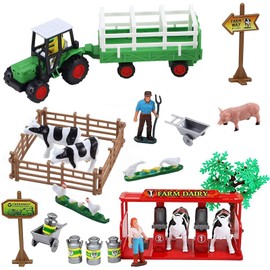Liberty Imports Pretend Play Dairy Farming Toys Set with Farm Animals, Farmers, Figures and Accessories for Kids (23 Pieces)