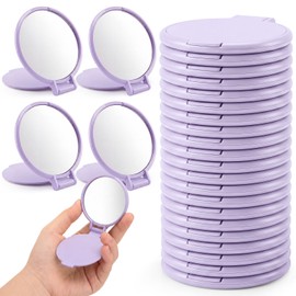 24 Pcs Compact Mirrors Bulk Light Purple, Round Folding Pocket