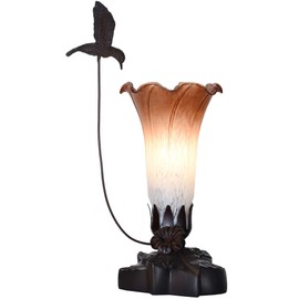 Bieye LL09 Hummingbird Flying Over Lily Flower Blown Glass Table Lamp for Home Decor (White Brown, 4.25Wx12H)