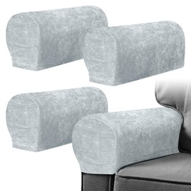 Armrest Chair Covers, Set of 4 Anti-Slip Stretch Chenille Couch Arm Cover with 10 Twist Nails, Armrest Covers Thickened Arm Caps Slipcovers for Sofa Couch Chair Recliner Protector, Aurora Silver