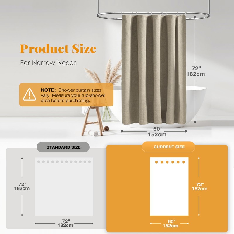BTTN Stall Fabric Shower Curtain - 60x72 Inch Linen Textured