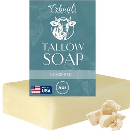 Beef Tallow Soap Bar – All Natural Grass Fed Tallow Soap Unscented – Moisturizing Face & Body Wash Great for Eczema, Dry, Itchy, Sensitive Skin – Handcrafted Bath Soap for Adults, Kids, Made in USA