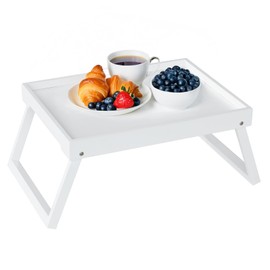 Bamboo Bed Tray Table with Folding Leg, Breakfast in Bed Tray for Eating,Kitchen Serving, Food, Sofa, Snacking or Working, Laptop Desk Dinner(1, White)