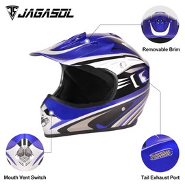 JAGASOL DOT Youth Motocross Offroad Street Dirt Bike Helmets for Kids 8-21,BMX MX ATV Helmet with Goggles DOT Approved(Blue,Y-XL)