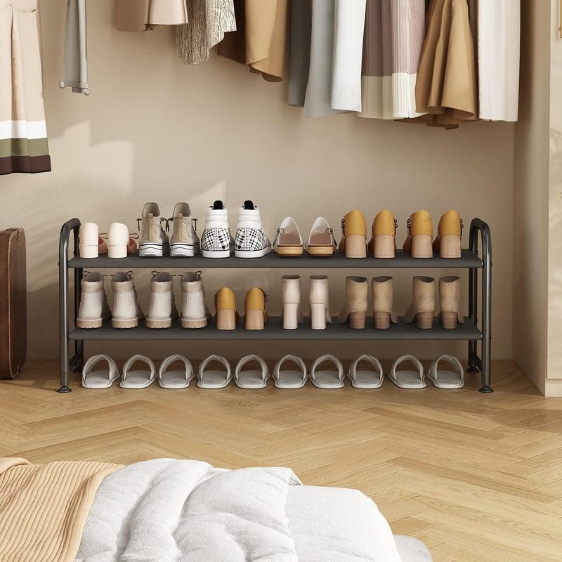 LINZINAR Shoe Rack 2 Tier Long Storage Organizer Wide Metal