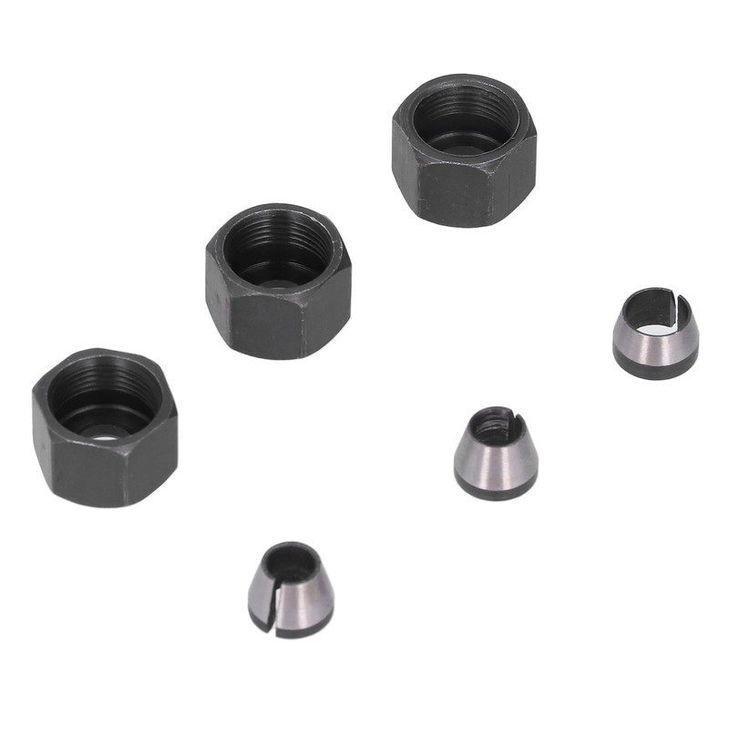 6Pcs Router Collet Adapter Carbon Steel 6mm 6.35mm 8mm Set