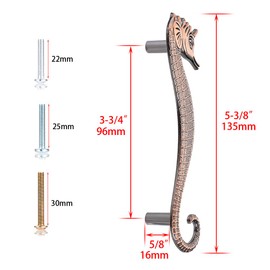 JUXYES Beach Ocean Theme Seahorse Shaped Drawer Handle Pulls, Marine Style Dresser Drawer Pulls Zinc Alloy Coastal Metal Decorative Drawer Pulls for Cupboard Cabinet Dresser Closet (Red Bronze)