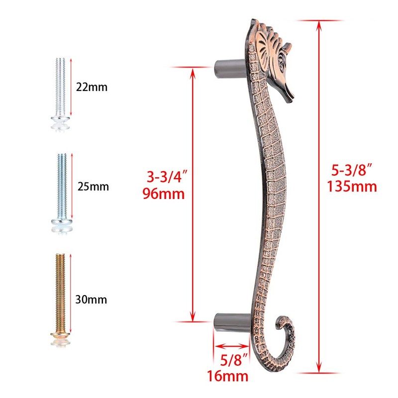 JUXYES Beach Ocean Theme Seahorse Shaped Drawer Handle Pulls, Marine