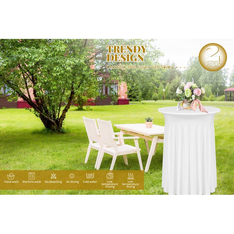 Lumaycens 2 Pack Cocktail Table Covers with Skirt 32x43in White