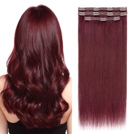 Elailite Clip in Hair Extensions Real Human Hair 3PCS Lace Weft Remy Hairpieces for Women 10 Inch 56g Burgundy