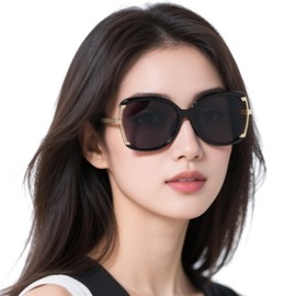 OCCI Chiari Women's Sunglasses, UV 400 Completely Blackout, 99% UV Protection, Oval Shape, Big Frame, Small Face Effect, Metal Accents, For Driving/Resorts/Everyday Use (Beach, Travel, Outing), Black