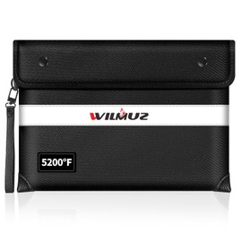 Fire Proof Money Bag for Cash 5200℉ Heat Insulated,Fireproof Waterproof Document Pouches with Double-Sided Reflective Strip,Money Envelopes for Cash,Valuables,Jewelry(11"x7.7",Black)