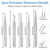 Sanhooii 5-Piece Tweezers Set Pointed & Curved Tips Sharp Tweezers