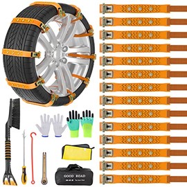Snow Chains, Anti Slip, Non-metallic, Emergency Tire Chains Suitable for Cars, Trucks, Pickup, SUVs with Tire Width of 165-255mm(14 Pack, Yellow)