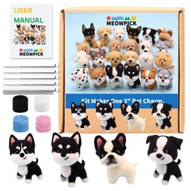 MeowPick Needle Felting Kit, Wool Felting Kit for Beginners Adults, 3 Inch Cute Dog Needle Felting Tools Set, Complete Felting Supplies, DIY Craft for Keychain Car Ornament Gift (Blackwhite)