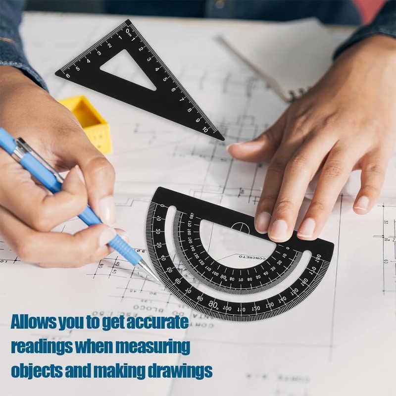 RDNKVB 4pcs Ruler Set Made of Aluminium Alloy Protractor Triangle