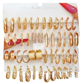 24 Pairs Gold Hoop Earrings Set For Women Multipack, Hypoallergenic Chunky Chain Twisted Hoop Earrings Pack, Fashion Dangle Earrings Jewelry For Gift (H1060)