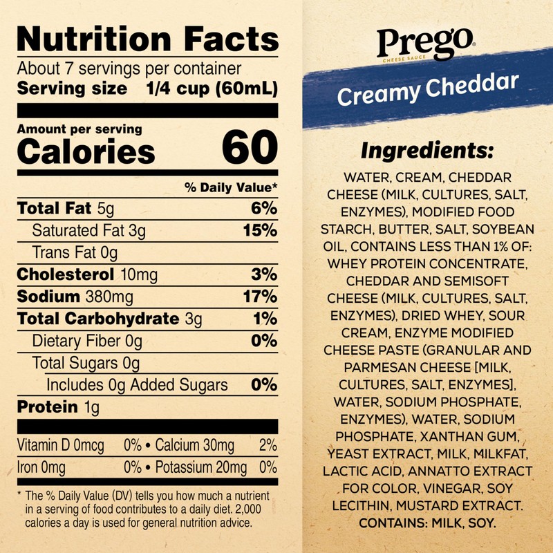 Prego Creamy Cheddar Cheese Sauce, 14.5 oz Jar (12 Pack)